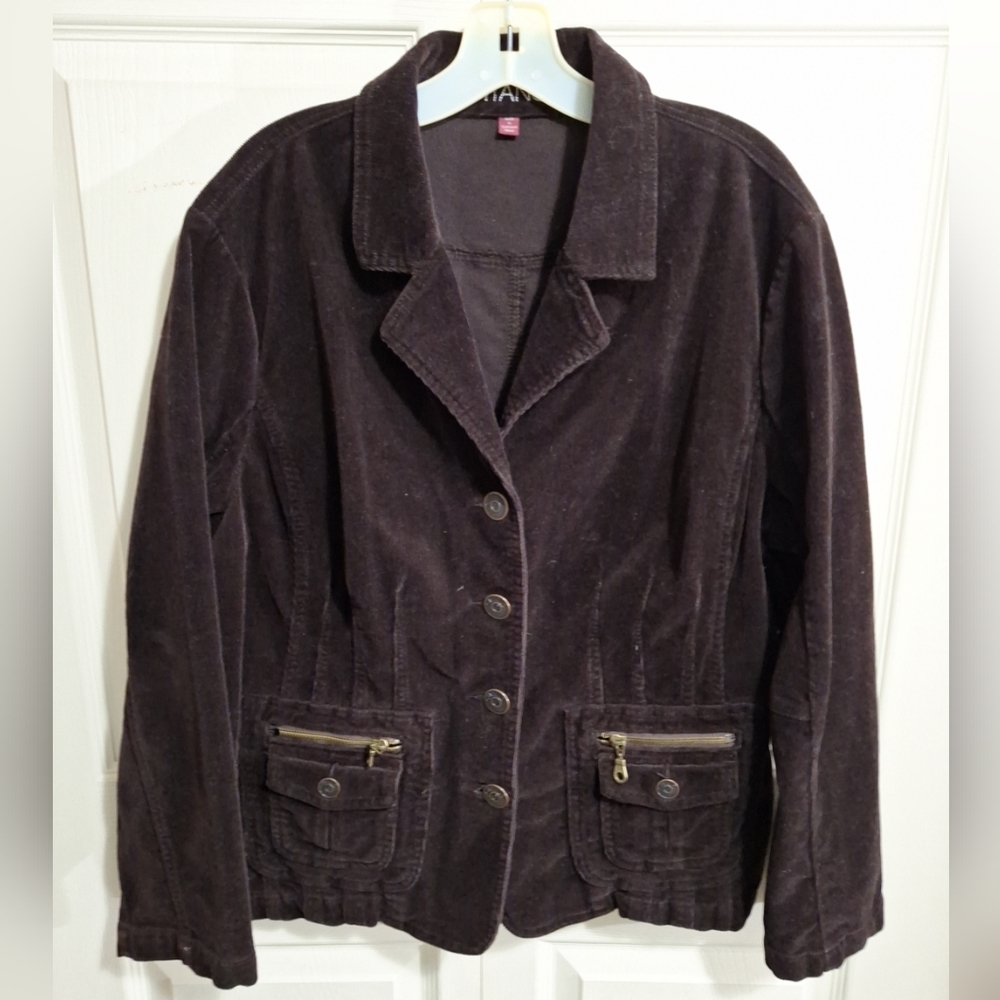 Gitano Women's Fitted Dark Brown Corduroy Blazer - Button Up - 18W